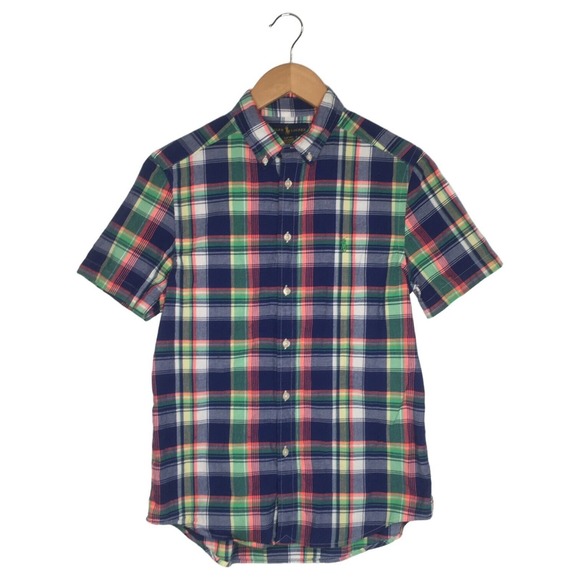 Ralph Lauren Other - Ralph Lauren Shirt Boys L Plaid Button Up Short Sleeve Preppy Collar Blue